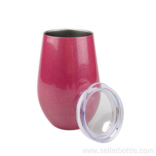 300mL Glitter Flat Lid Insulated Egg Wine Tumbler